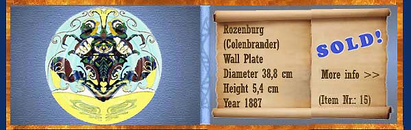 Nr.: 15,  Already sold: Decorative pottery of Rozenburg	, Description: colenbrander Plateel Plate, Diameter 38,8 cm Height 5,4 cm, Period: Year 1887, Decorator : Unknown, 