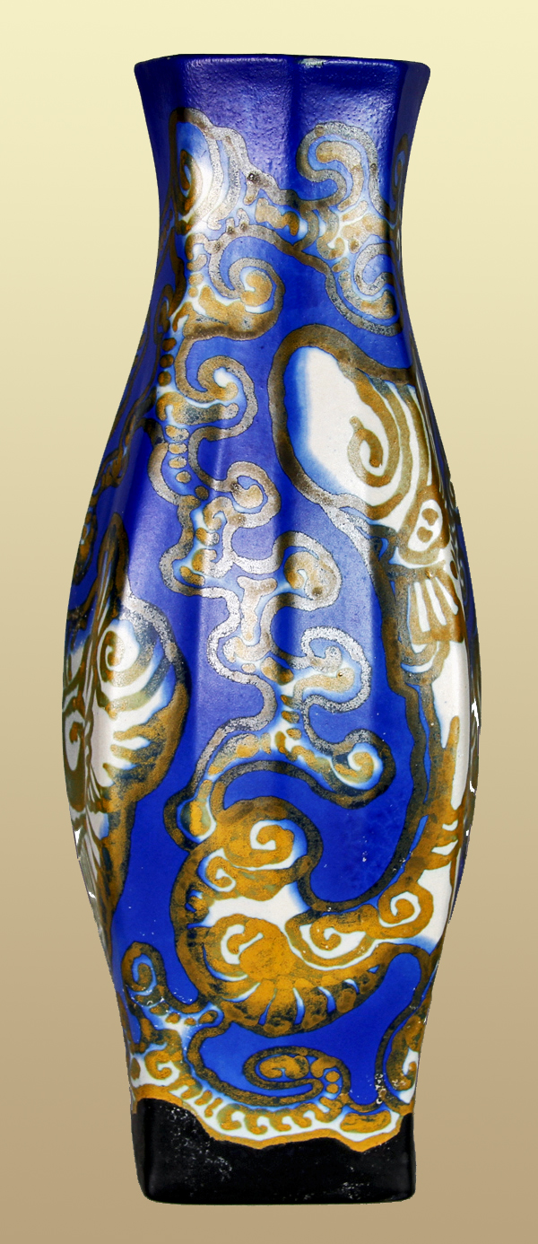 Nr.: 221, Already sold : decorative pottery made by Zuid Holland  Plateel Vase, Breetvelt , Height 34 cm , Diameter 12 cm