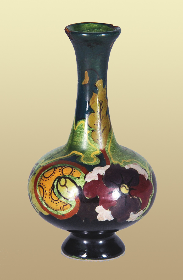 Nr.: 222, On offer decorative pottery made by Zuid Holland  Plateel Miniatuur little vase, Ivora Miniatuur , Height 9,5 cm , Diameter 5,5 cm