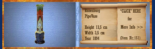 Nr.: 151, On offer decorative pottery of Rozenburg,  Description: Plateel PijpenVase, Height 13,5 cm Width 3,5 cm, Period: Year 1894, Decorator : Unknown , 