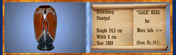 Nr.: 161, On offer decorative pottery of Rozenburg, Description: Plateel Puntpul, Height 24,5 cm Width 8 cm, Period: Year 1889, Decorator : Unknown, 