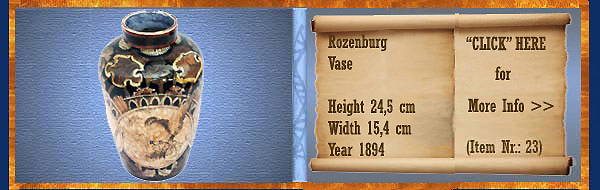 Nr.: 23, On offer decorative pottery of Rozenburg	, Description: Plateel Vase, Height 24,5 cm Width 15,4 cm, Period: Year 1894, Decorator : Unknown, 