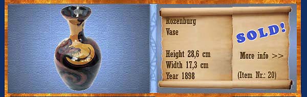 Nr.: 20,  Already sold: Decorative pottery of Rozenburg	, Description: Plateel Vase, Height 28,6 cm Width 17,3 cm, Period: Year 1898, Decorator : Unknown, 