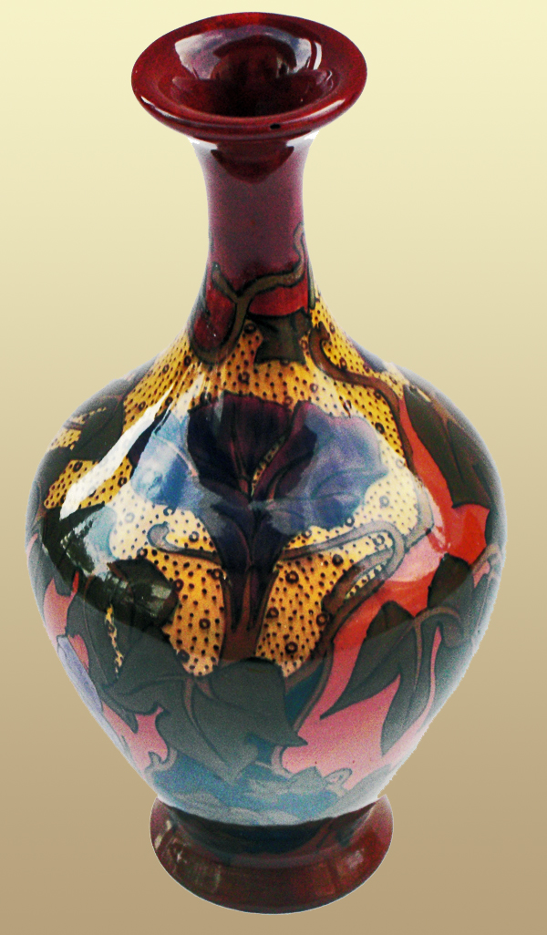 Nr.: 27, On offer decorative pottery made by Rozenburg, Description: Plateel Vase, Height 22,6 cm width 11,8 cm, period: Year 1898, Decorator : J.W. van Rossum, 