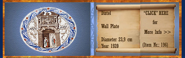 Nr.: 196, On offer decorative pottery of de Distel  Plateel Plate, Diameter 23,9 cm , Year 1920